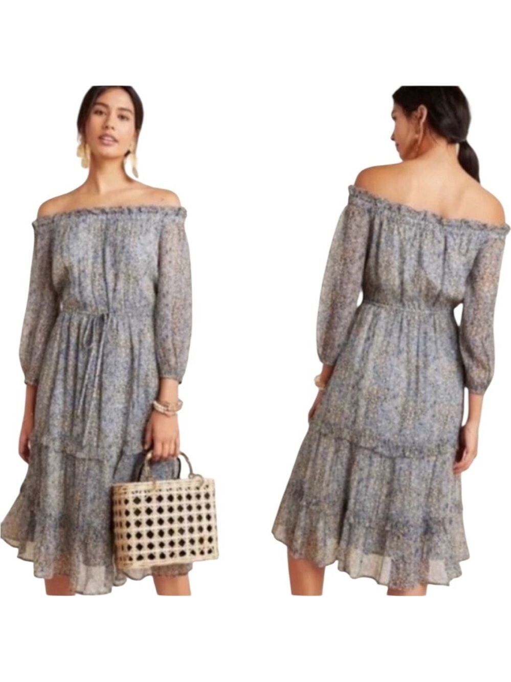 Anthropologie Kira Off-Shoulder Peasant Dress Size 10
